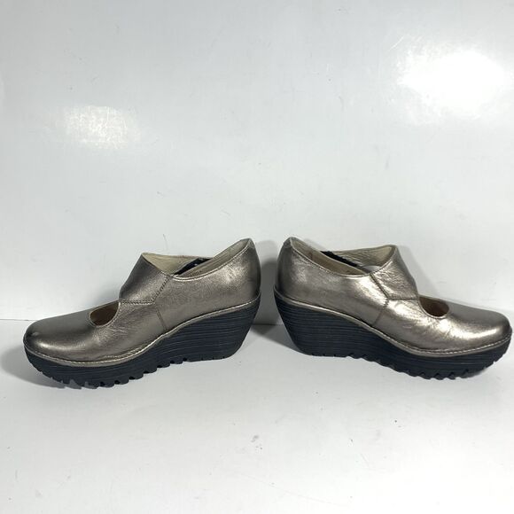 Fly London Yasi Metallic Bronze Leather Platform Wedge Shoes - EUR 37 W - Picture 9 of 16